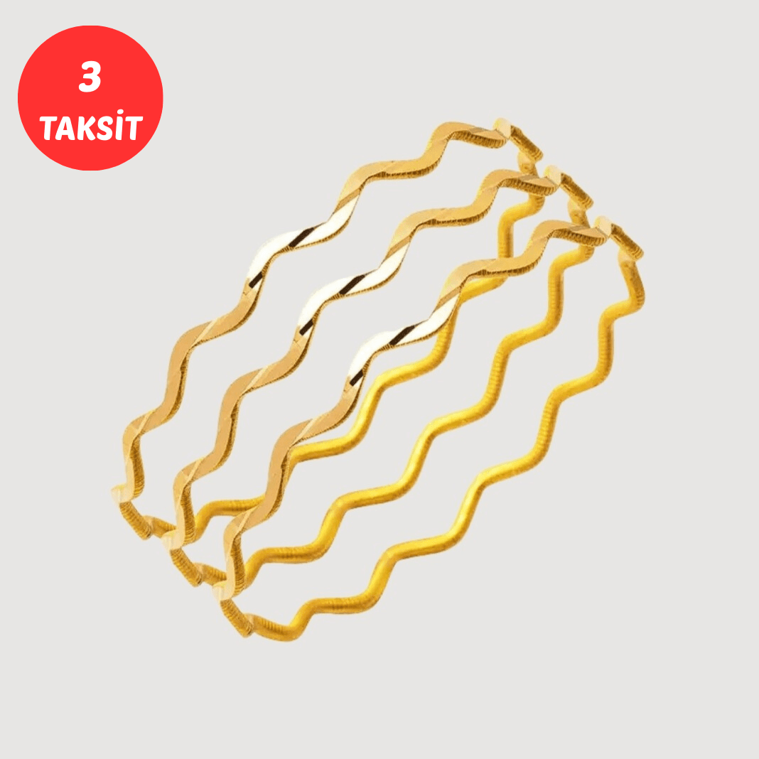 3 Adet Zikzaklı Altın Ajda Bilezik 22 Ayar (3*10) 30 Gr.